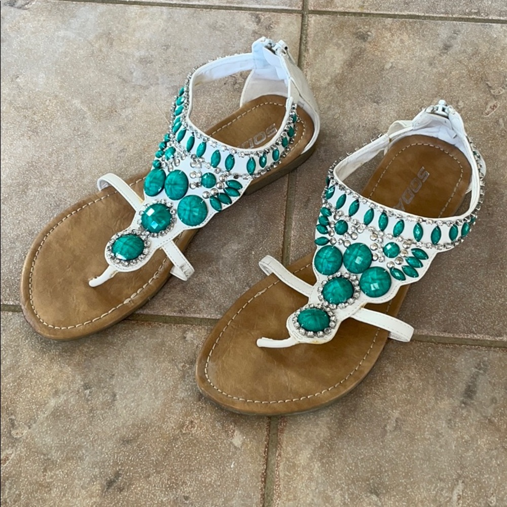 White and Turquoise Gladiator sandals